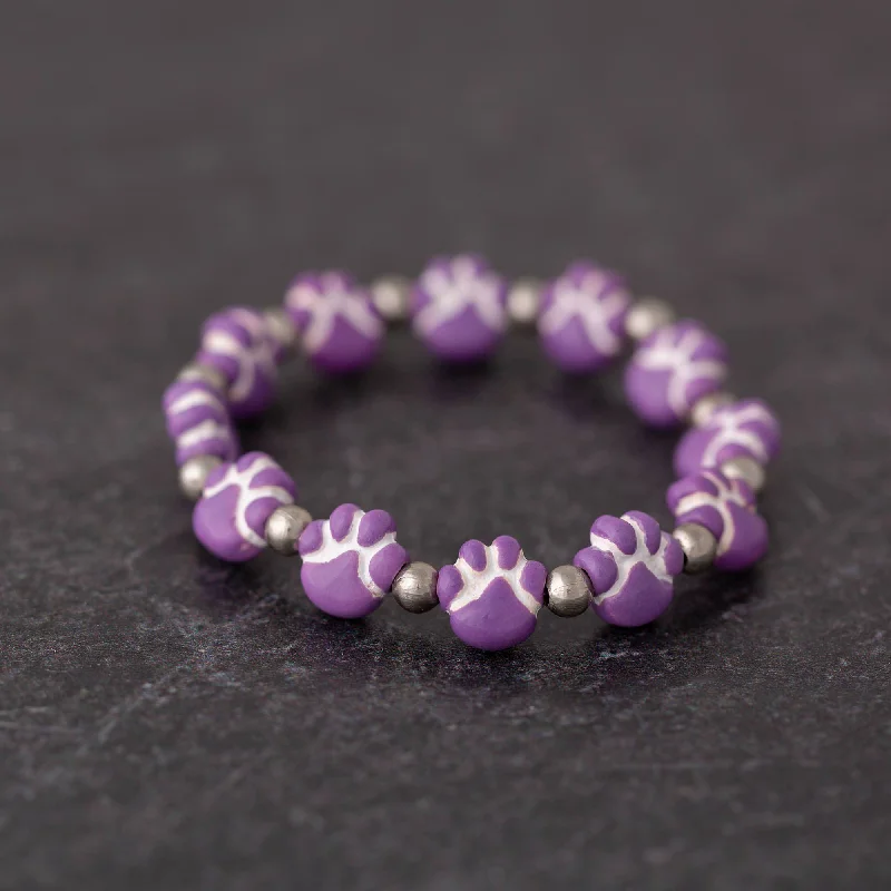 silver chain bracelets for men-Ceramic Purple Paw Bracelet