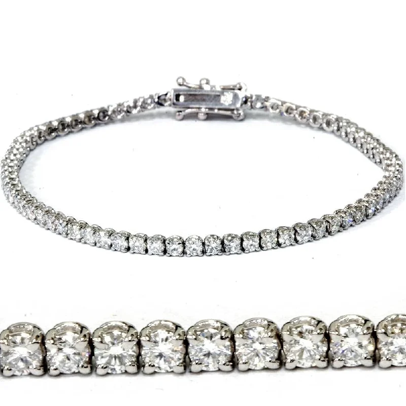 silver engraved bracelets-3 ct Diamond Tennis Bracelet 14k White Gold 7" Lab Grown