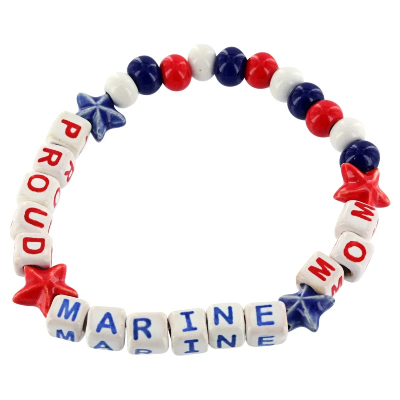 minimalist gold bracelets-Proud Marine Mom Ceramic Bead Bracelet