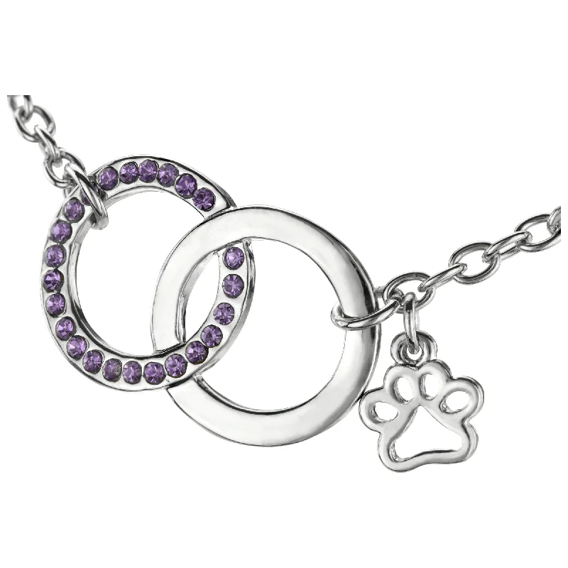 silver charm bracelets-Together Forever Purple Rhinestone Paw Bracelet