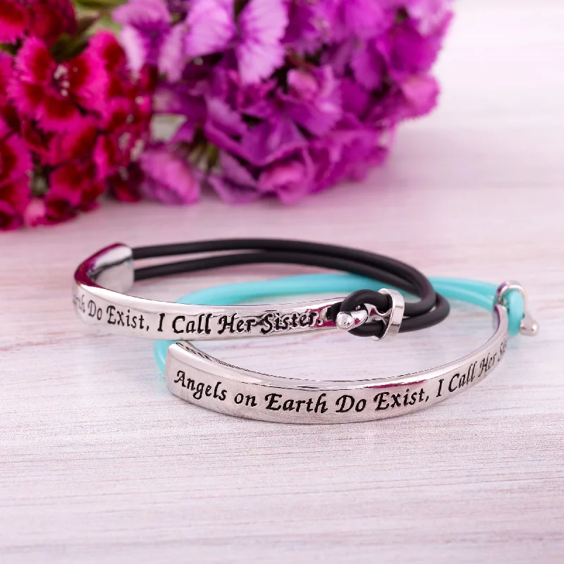 engraved leather bracelets-Sisters are Angels on Earth Bracelet