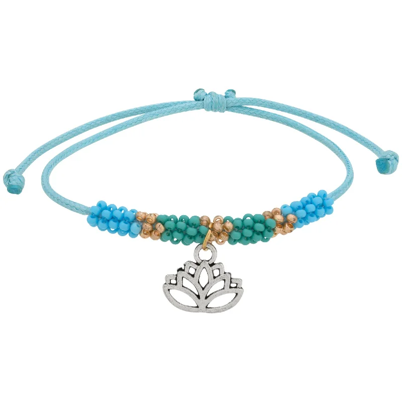 multi-layer bracelets for women-Beaded Lotus Aqua Bracelet!