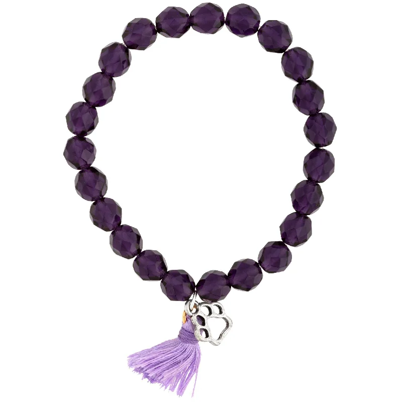 women’s gold bangles-Purple Paw & Tassel Mala Bracelet!