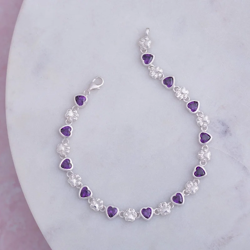 silver charm bracelets-Amethyst Hearts & Paws Sterling Bracelet