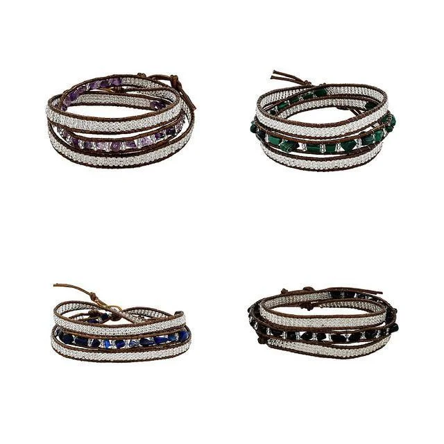 silver stackable bracelets-Stone 3x Wrap Earth Collection Bracelet