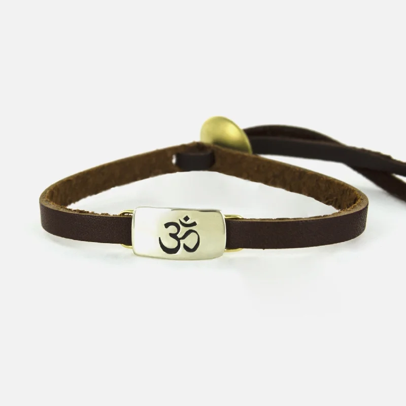 mixed metal bracelets for women-Om Symbol Mixed Metal & Leather Bracelet