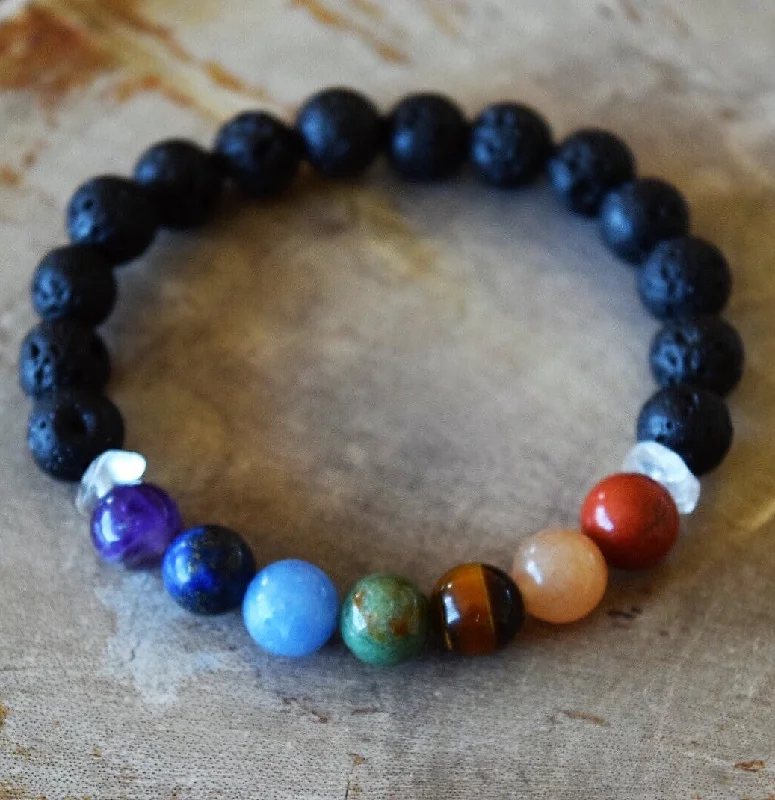 simple silver bracelets for women-Aromatherapy Chakra Diffuser Bracelet with Genuine Gemstones