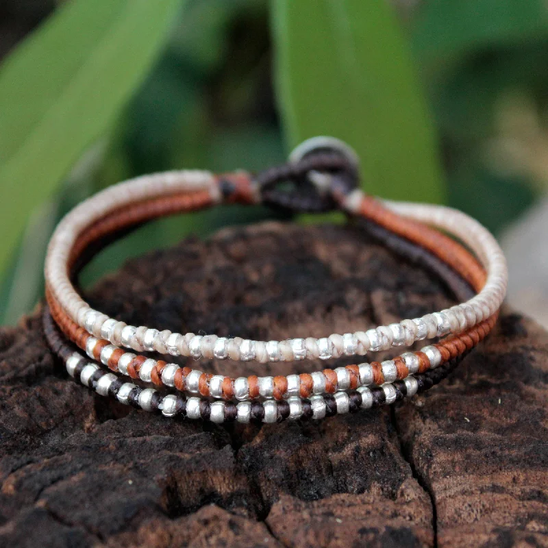 men’s adjustable bracelets-Cool Thai Autumn Silver Accent Braided Bracelet