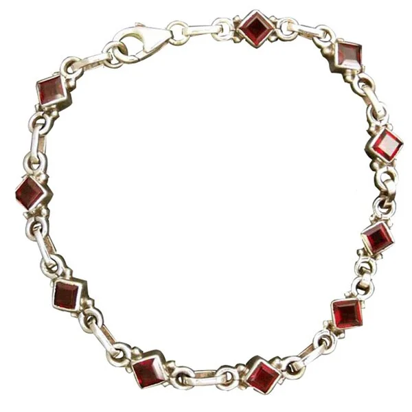 simple silver bracelets for women-Handmade 10 TCW Square Cut Red Garnet Gemstones Bezel Set in 925 Sterling Silver 7.5 Inch Womens Link Bracelet (India)