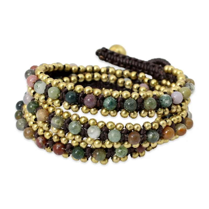 elegant bangles for women-Handmade Brass Happiness Agate Bracelet (Thailand)