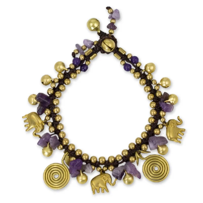 silver charm bracelets-Handmade Brass 'Splendor of Siam' Amethyst Quartz Bracelet (Thailand) - Purple