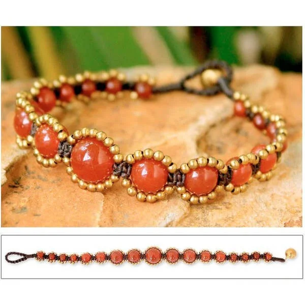 gold chain bracelets for women-Handmade Brass 'Thai Passion' Chalcedony Bracelet (Thailand)