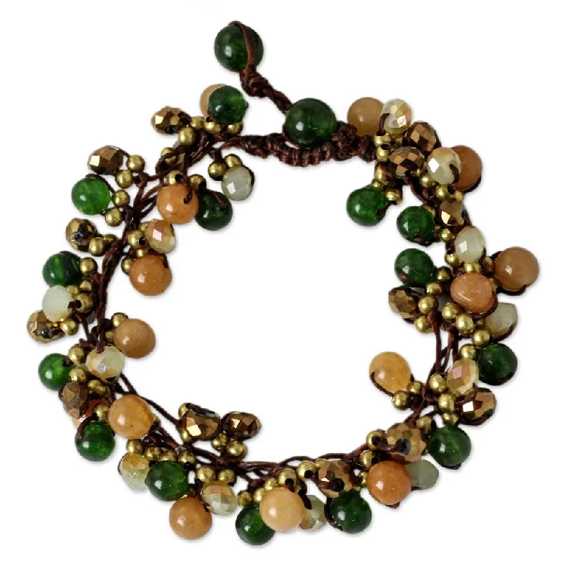 women’s beaded bracelets-Handmade Brass 'Tropical Orchids' Quartz Aventurine Bracelet (Thailand)