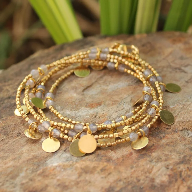 gold link bracelets-Handmade Gold Overlay 'Moonlit Suns' Agate Bracelet (Thailand)