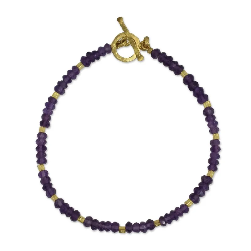 cute charm bracelets for women-Handmade Gold Overlay 'Simply Captivated' Amethyst Bracelet (Thailand)