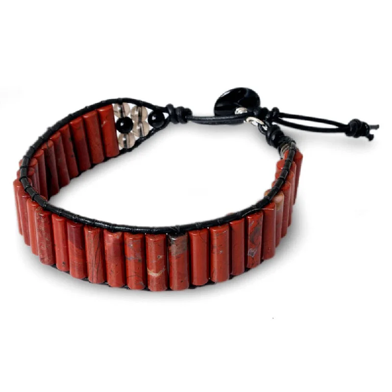 personalized charm bracelets-Handmade Leather 'Scarlet Earth' Multi-gemstone Bracelet (Thailand)