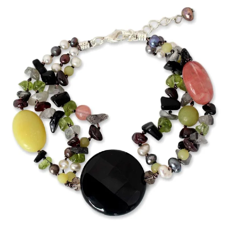 multi-layer bracelets for women-Handmade Pearl 'Flirt' Multi-gemstone Bracelet (4 mm) (Thailand)