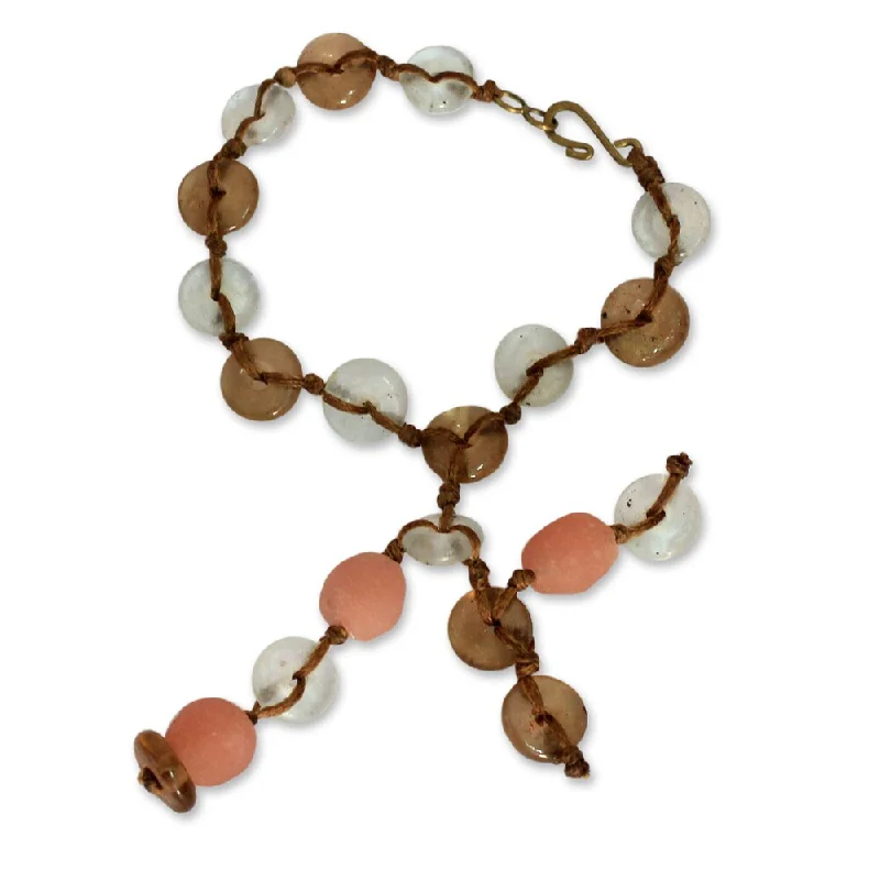 women’s silver cuff bracelets-Handmade Recycled Glass 'Peachy Pretty' Bracelet (Ghana)