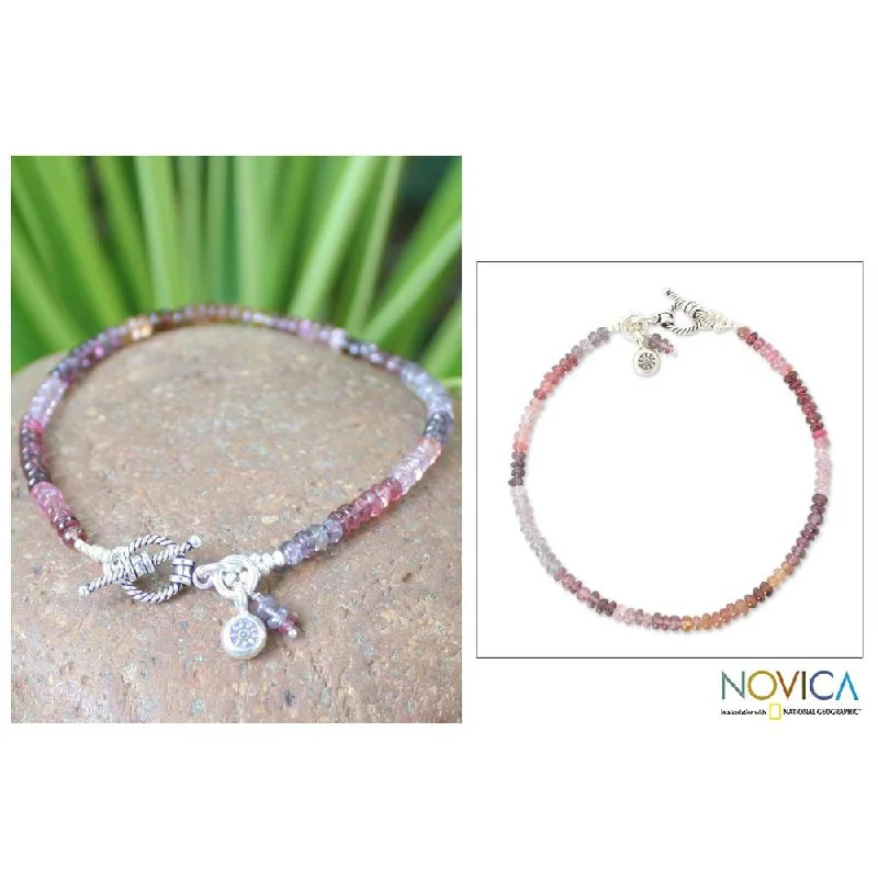 silver engraved bracelets-Handmade Spinel Floral Bracelet 'Rosy Rain' (Thailand)