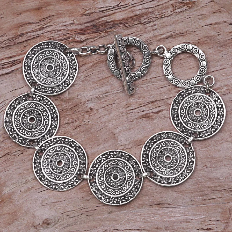 adjustable bracelets for women-Handmade Sterling Silver 'Frangipani Altar' Bracelet (Indonesia) - 7'6" x 9'6"