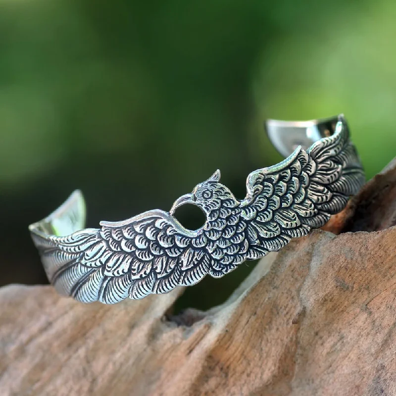 personalized birthstone bracelets-Handmade Sterling Silver 'Royal Eagle' Bracelet (Indonesia)