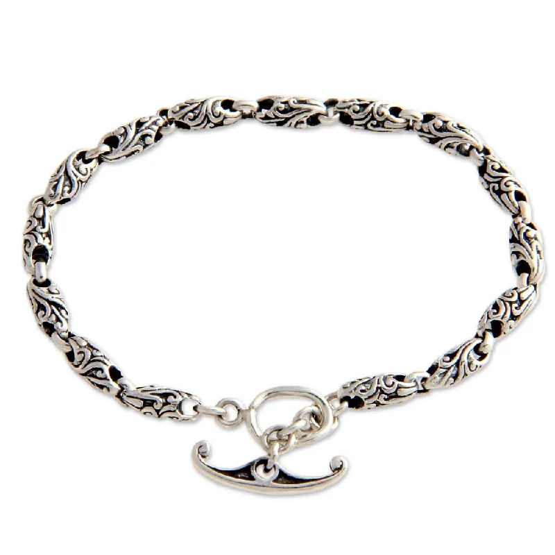 men’s adjustable bracelets-Handmade Sterling Silver 'To Flourish' Chain Bracelet (Indonesia)