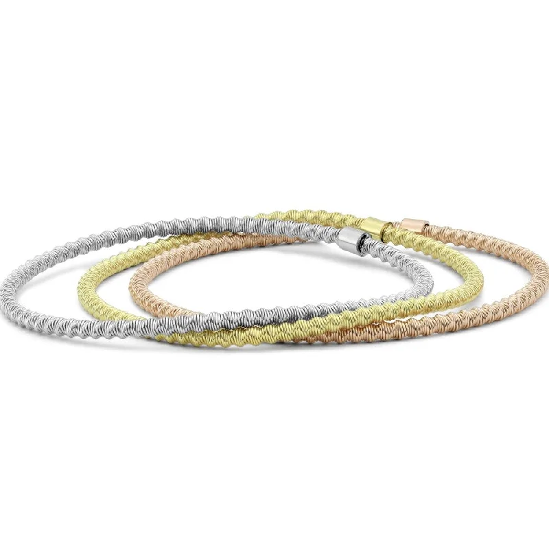 women’s gold bangles-Italian Made Tri-Color Rope Stretch Bracelet in .925 Sterling Silver - charm