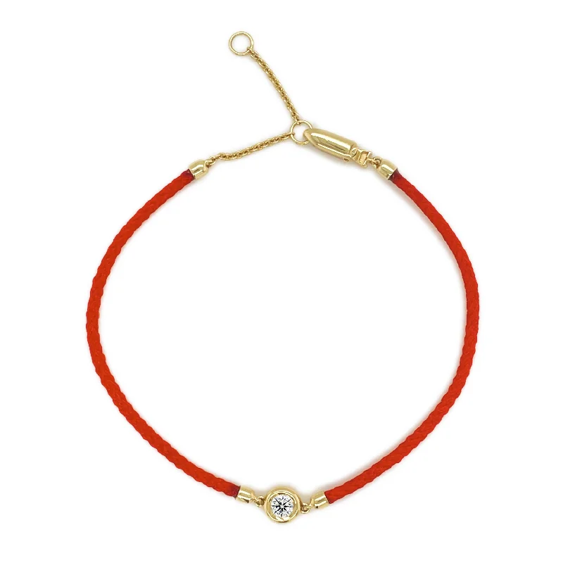 adjustable gold bracelets-Joelle 14K Gold Red String & Diamond Bezel Bracelet - Protection Bracelet