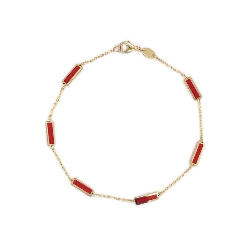 tennis bracelets with diamonds-Joelle Coral Stackable Bar Bracelet - 14K Gold Coral Bracelet