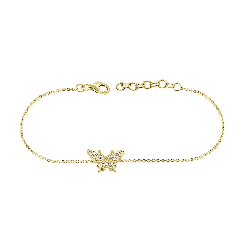 trendy bracelets for women-Joelle Diamond Butterfly Chain Bracelet 14K Gold