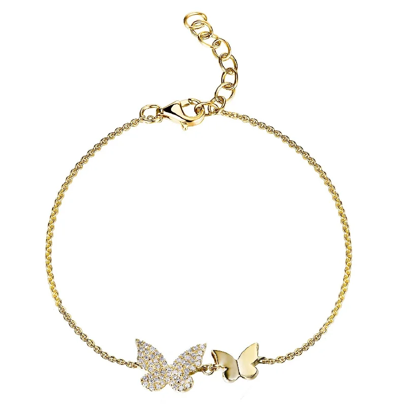 men’s adjustable bracelets-Joelle Diamond Pave Butterfly Bracelet 14K Gold 0.15 ct. TDW