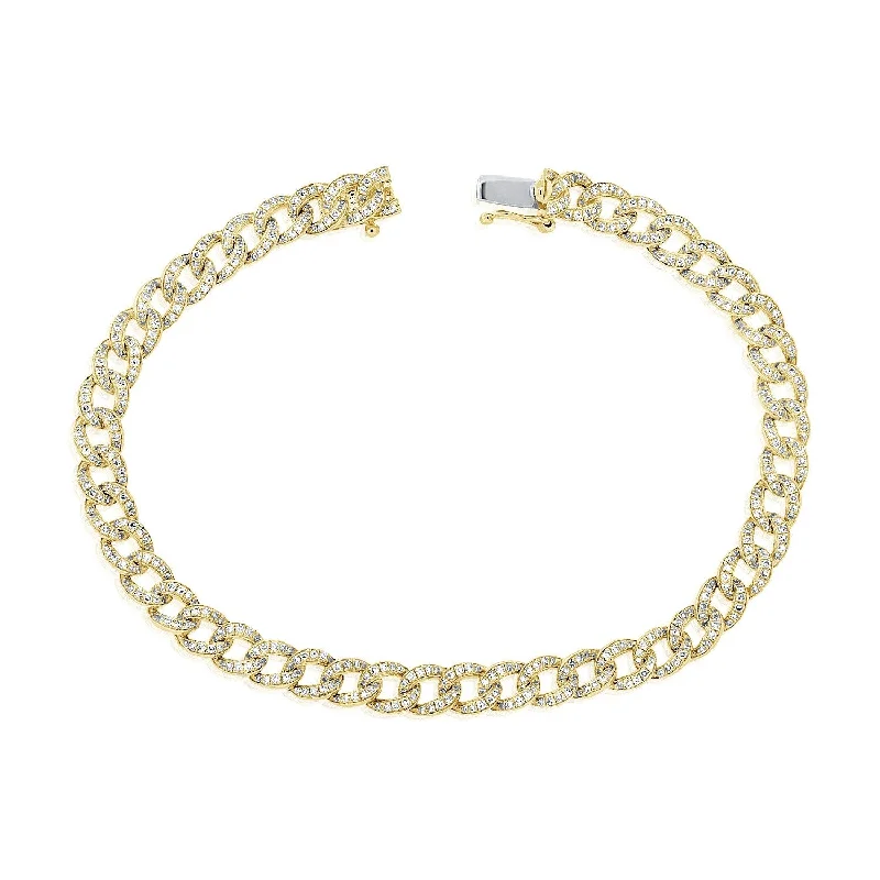 silver braided bracelets-Joelle Diamond Pave Small Curb Link Bracelet 14K Gold 1.50 ct. TDW