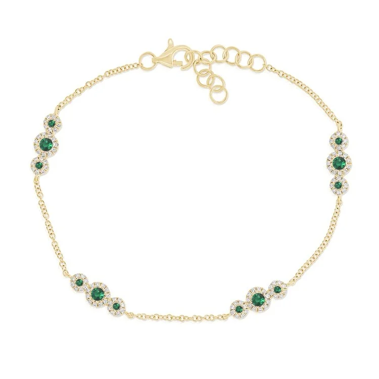 silver statement bracelets-Joelle Emerald & Diamond Station Bracelet 14K Yellow Gold