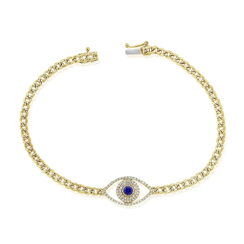 sterling silver bracelet with charms-Joelle Evil Eye Bracelet 1/5 ct Diamond & Blue Sapphire 14K Yellow Gold