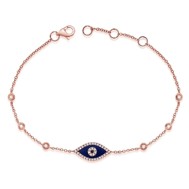 colorful gemstone bracelets-Joelle Evil Eye Bracelet Lapis & Diamond 14K Rose Gold - Stackable Bracelet