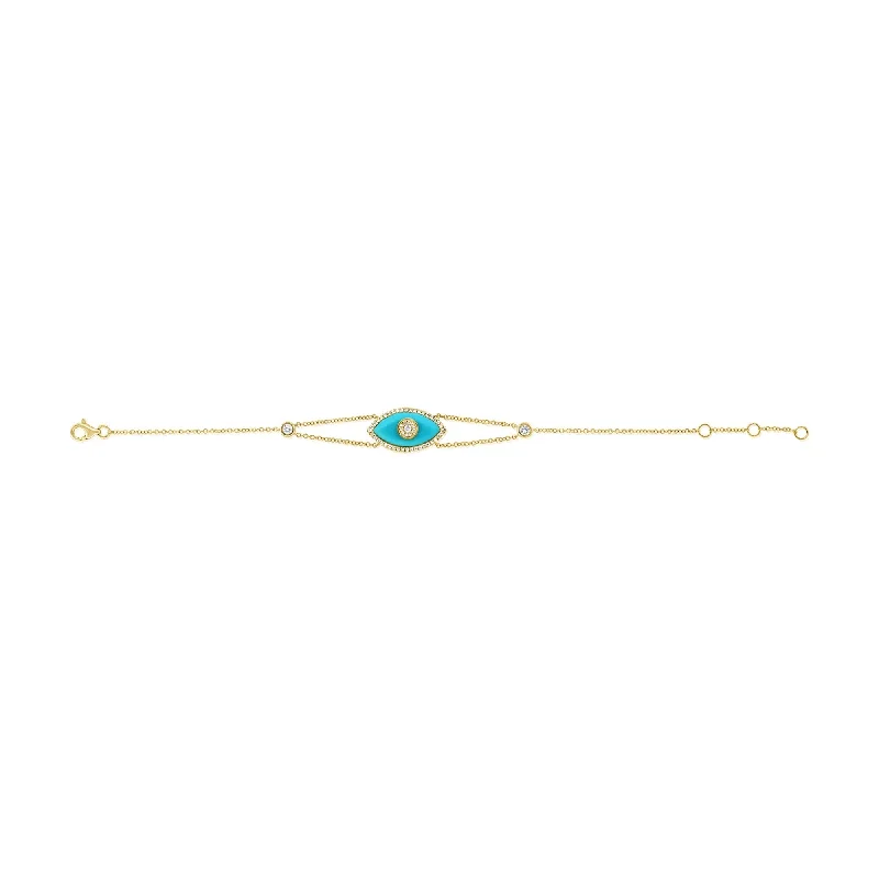 men’s gold bracelets-Joelle Evil Eye Bracelet Turquoise & Diamond 14K Yellow Gold