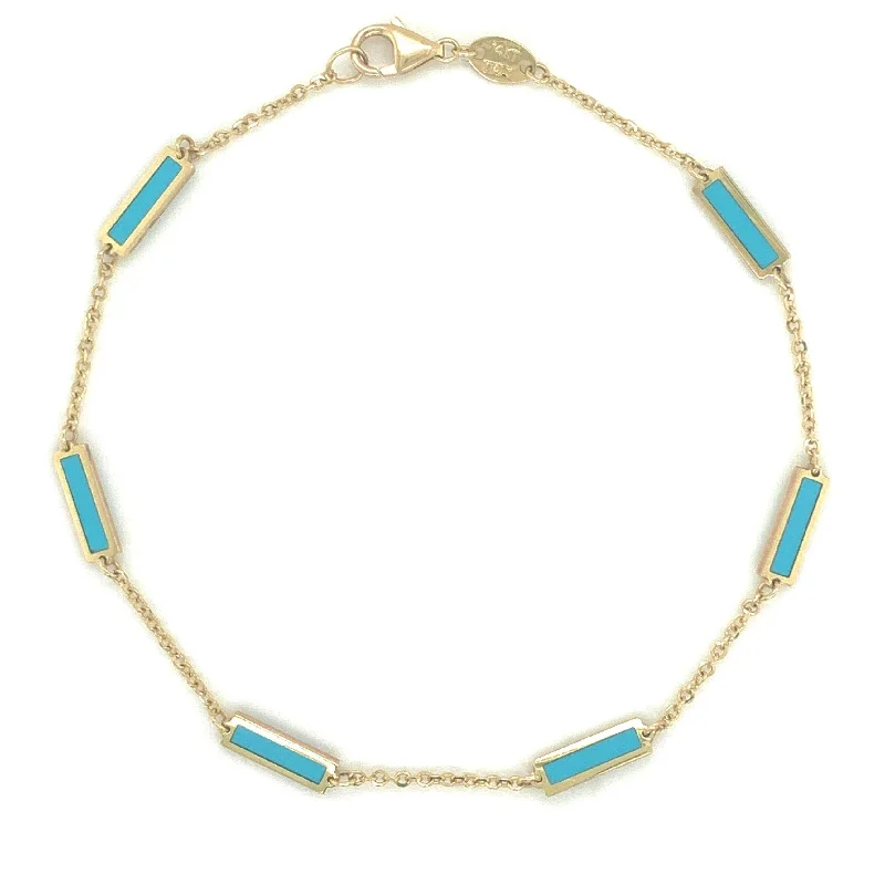 sterling silver bracelets for women-Joelle Turquoise Stackable Bar Bracelet - 14K Gold Turquoise Bracelet