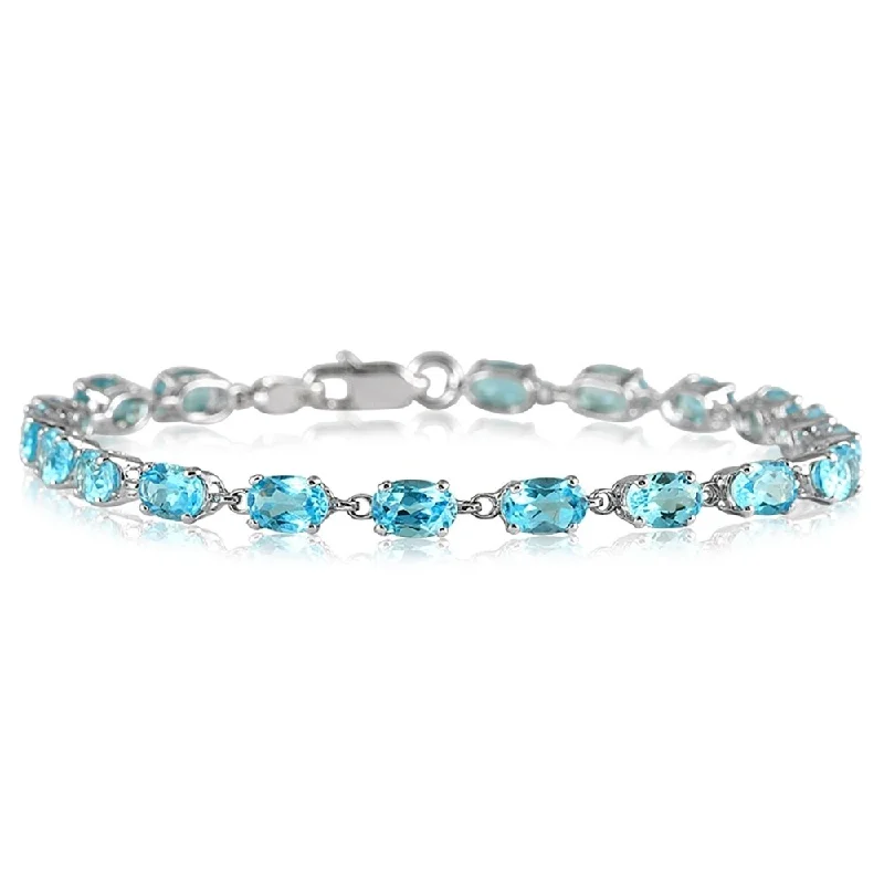 engraved leather bracelets-Marquee 10 1/2 Carat Oval Blue Topaz Bracelet in 10K White Gold