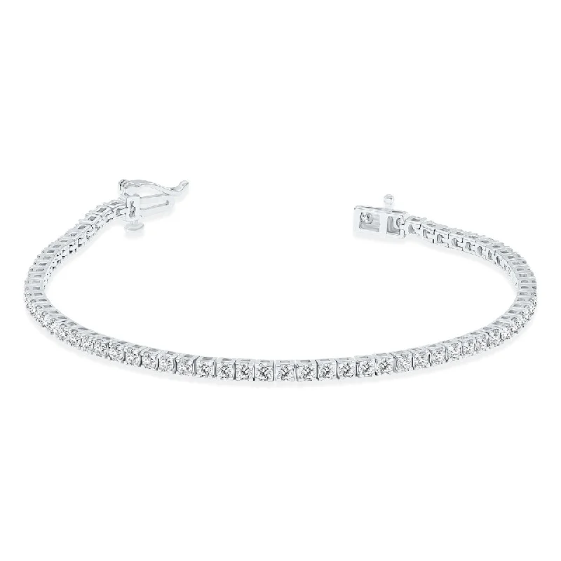 silver bangles for women-Marquee 3 Carat TW Diamond Tennis Bracelet in 14K White Gold