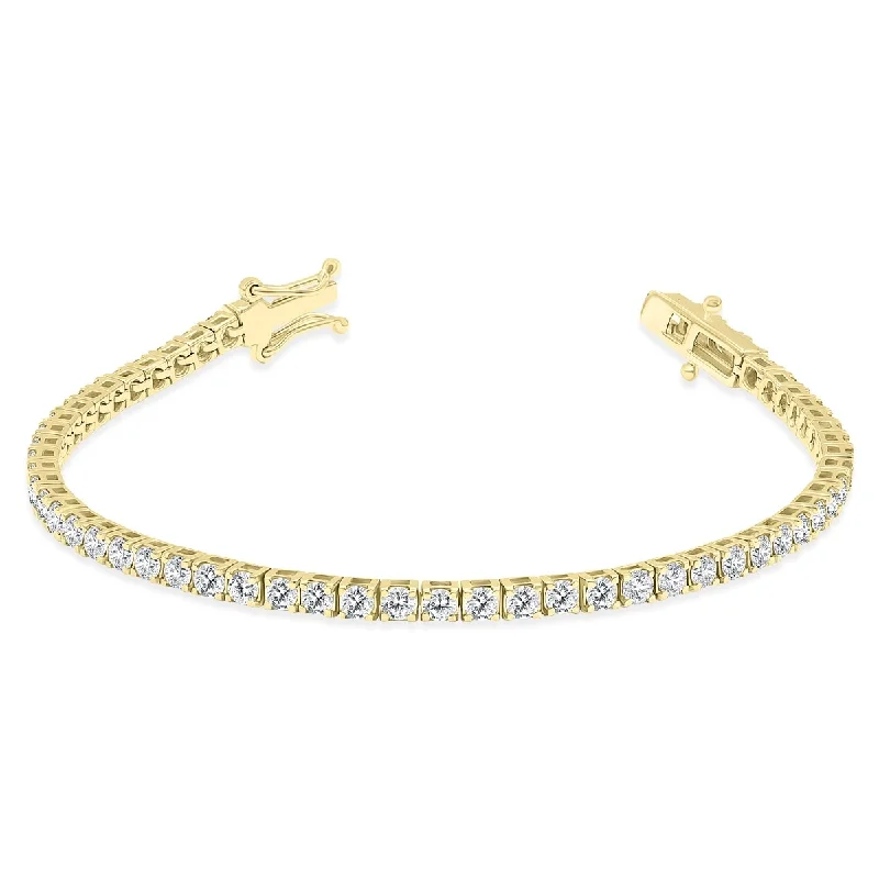 silver engraved bracelets-Marquee 5 Carat TW Diamond Tennis Bracelet in 14K Yellow Gold