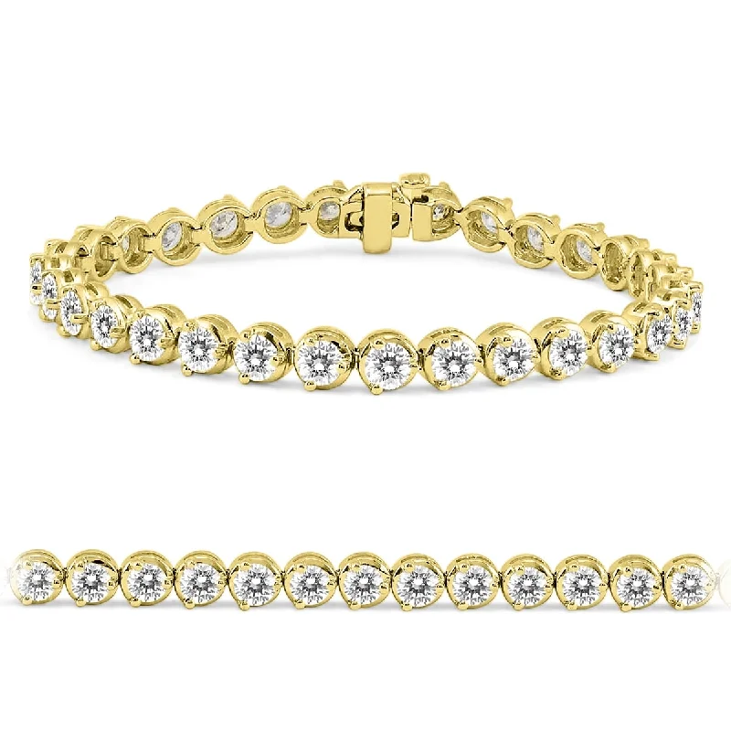 boho chic bracelets for women-Marquee Certified 10 Carat TW Classic Diamond Tennis Bracelet in 14K Yellow Gold