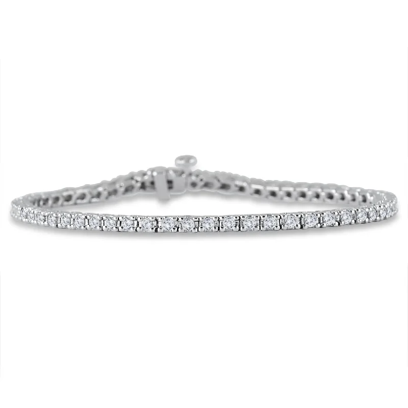 silver braided bracelets-Marquee Certified 3 Carat TW Classic Diamond Tennis Bracelet in 14K White Gold