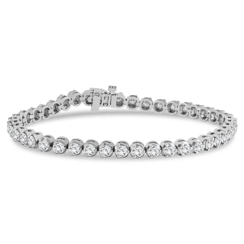 pearl bracelet sets for women-Marquee Certified 3 Carat TW Three Prong Diamond Tennis Bracelet in 14K White Gold