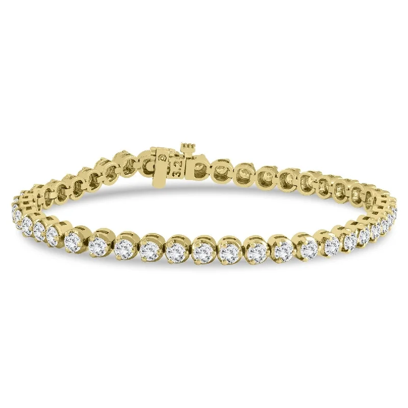 bracelets for brides-Marquee Certified 3 Carat TW Three Prong Diamond Tennis Bracelet in 14K Yellow Gold