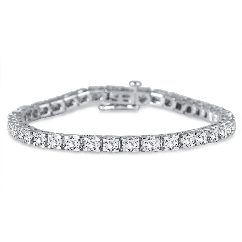 minimalist gold bracelets-Marquee Certified 5 Carat TW Classic Diamond Tennis Bracelet in 14K White Gold