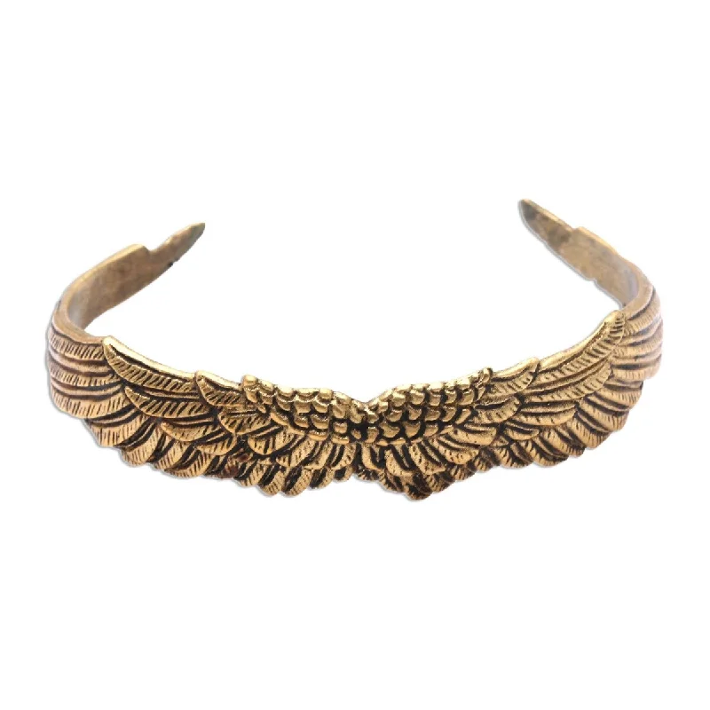 silver charm bracelets for men-NOVICA Caressing Wings, Brass cuff bracelet