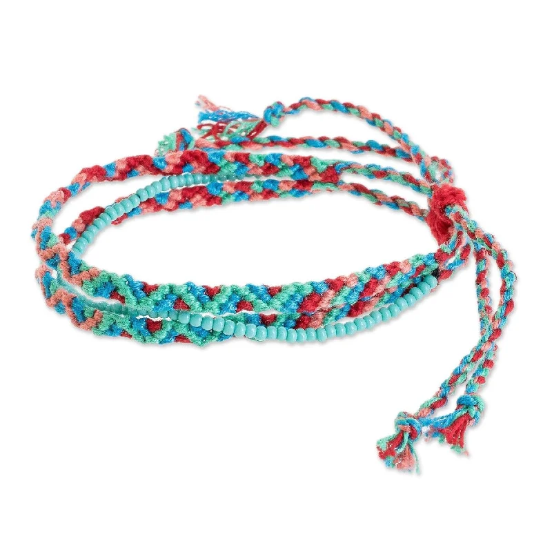 leather bracelets for men-NOVICA Colorful Fiesta, Glass beaded macrame strand bracelet