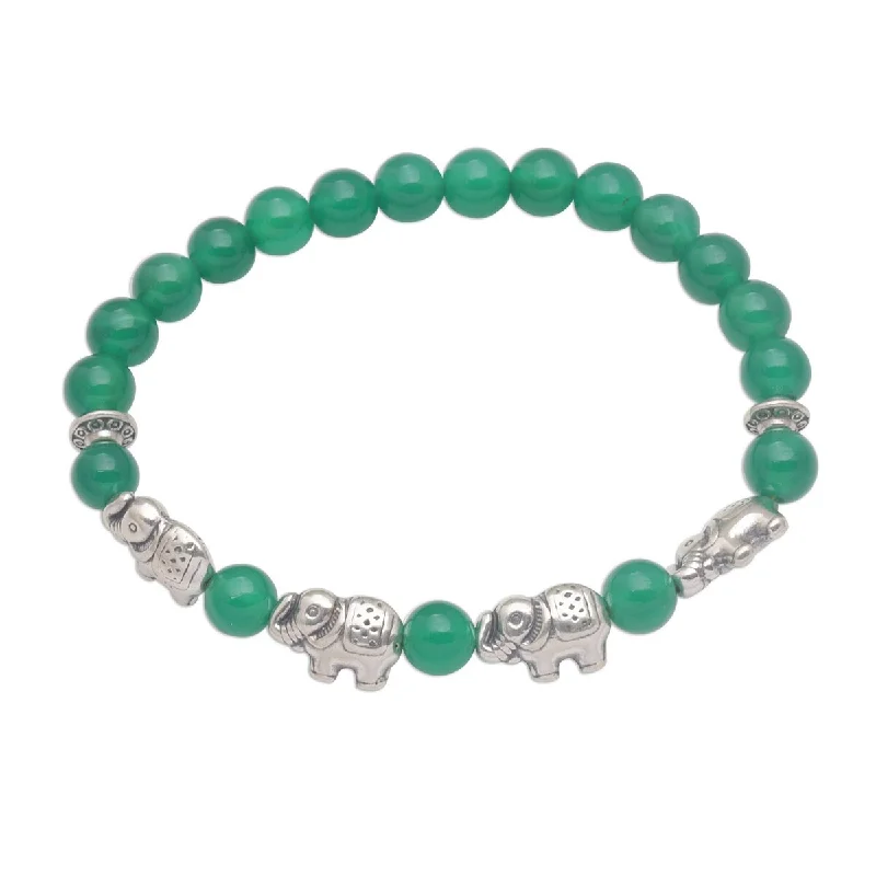 birthstone bracelets for women-NOVICA Elephant Cavalcade in Green, Quartz beaded stretch bracelet