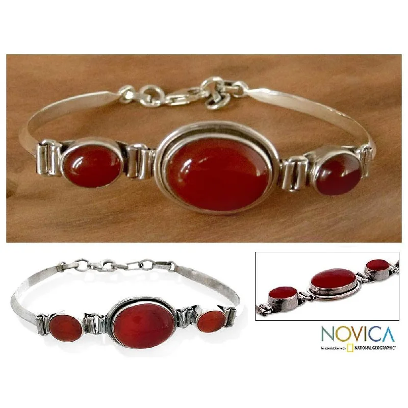 personalized name bracelets-NOVICA Handmade Sterling Silver 'Mumbai Mystique' Carnelian Bracelet (India) - Red