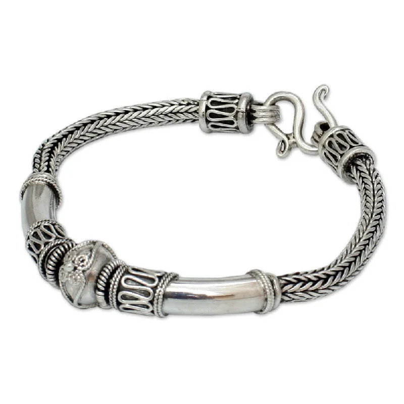 women’s crystal bracelets-NOVICA Handmade Sterling Silver Thai Legend White Ornate Pendant Braided Bracelet (Thailand)